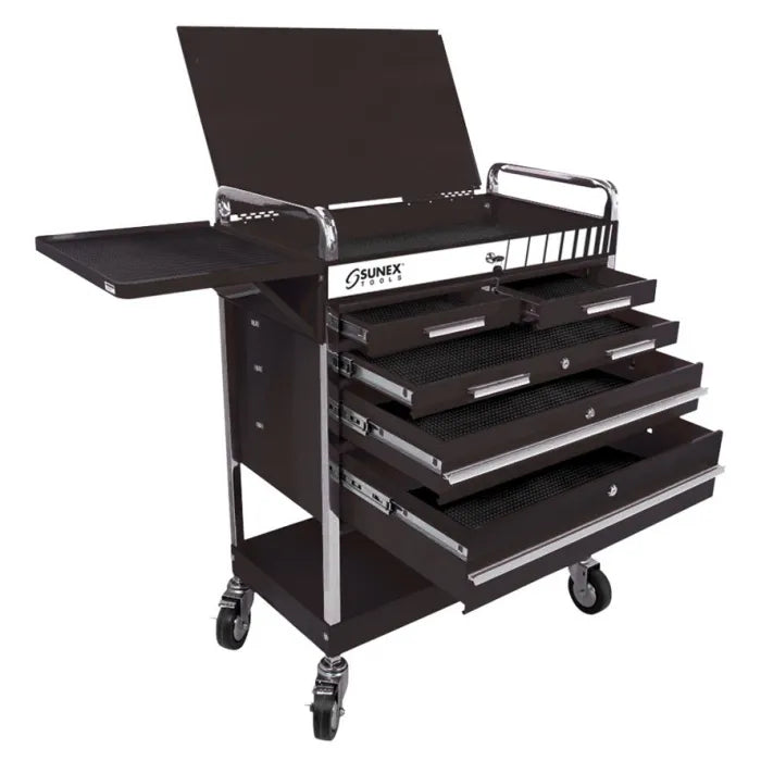 Sunex 8045 Professional 5-Drawer Service Cart in Black with Chrome Accents