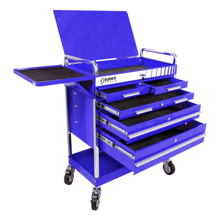 Sunex 8045 Professional 5-Drawer Service Cart in Blue with Chrome Accents