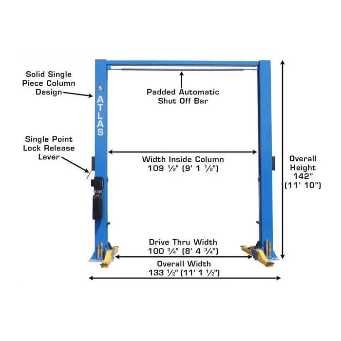 Atlas 9OHSC Overhead Two Post Lift Specifications