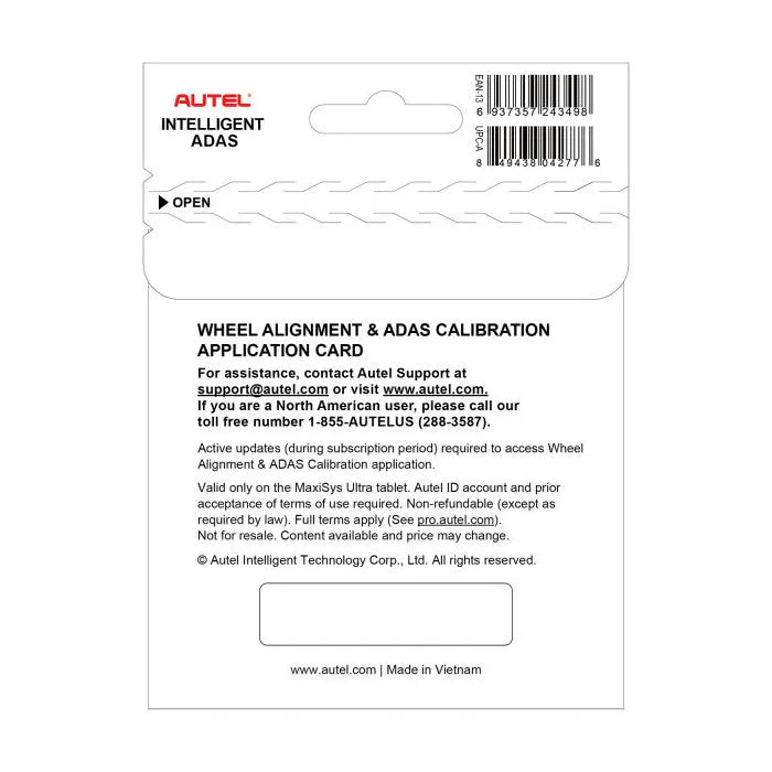 Autel IA1000 Wheel Alignment & ADAS Upgrade CardFor Use With IA1000 ADAS Calibration Systems