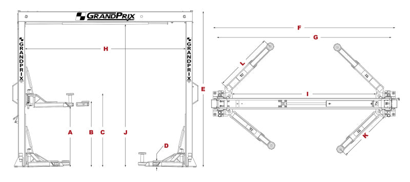 GrandPrix GP-7 Series Two Post Lift Dimensions GrandPrix GP-7 Series Two Post Lift Dimensions