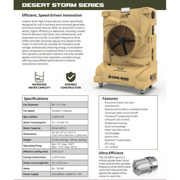Cool Boss CB-28HV Desert Storm CoolBlast Evaporative Cooler $300 Off