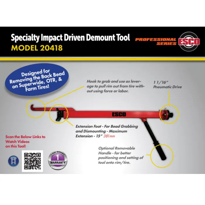ESCO 20418 Specialty Impact Driven Off-Road Demounter Features