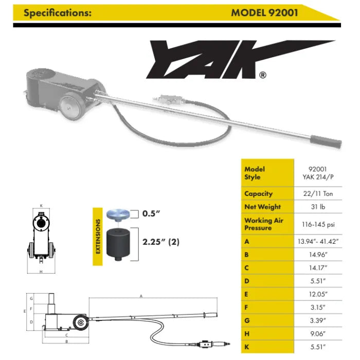 ESCO 92001 Yak 11-22 Ton Portable Air Hydraulic Jack