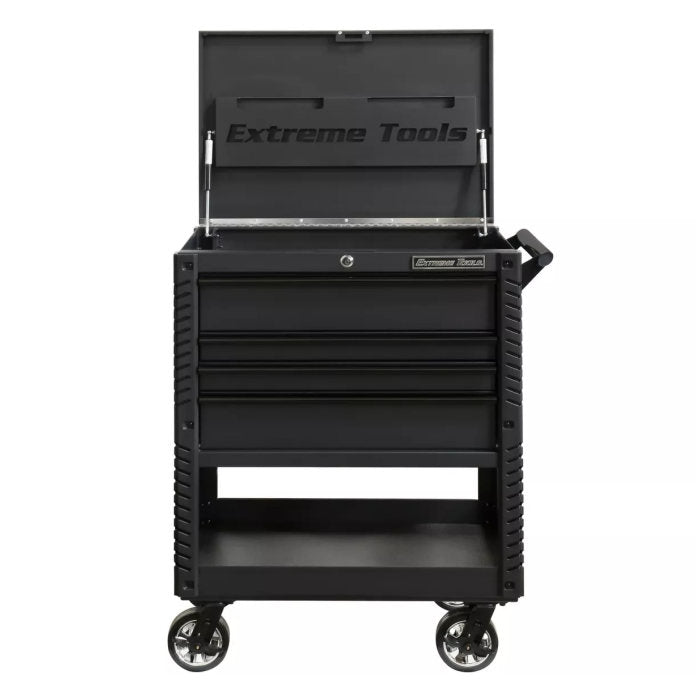 Extreme Tools EX Pro 33" 4 Drawer Deluxe Tool Cart Matte Black with Black Drawer Pulls