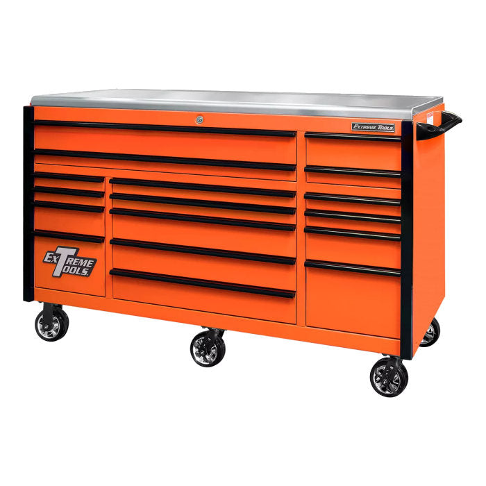 Extreme Tools EXQ Pro 72" Rolling Cabinet Orange with Black Drawer Pulls