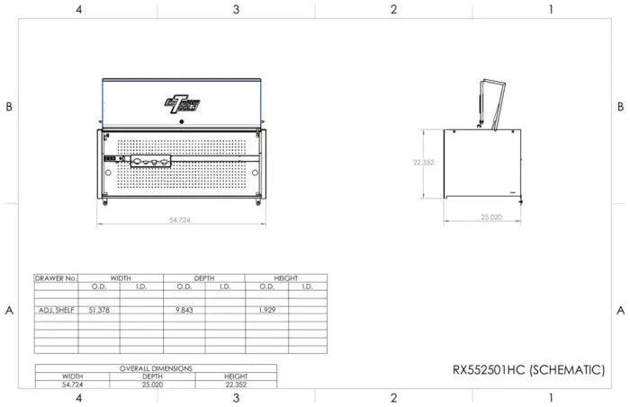 Extreme Tools RX Professional Series 55" Extreme Power Workstation Hutch Schematics