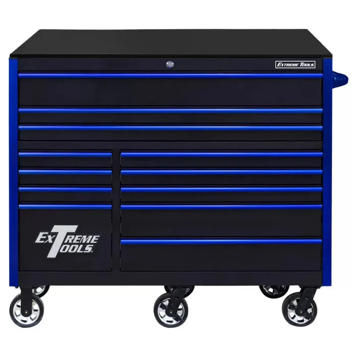 Extreme Tools RX Professional Series 55" Rolling Cabinet Black with Blue Drawer Pulls