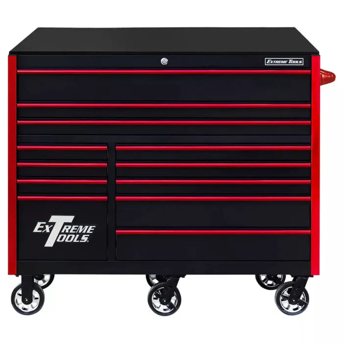 Extreme Tools RX Professional Series 55" Rolling Cabinet Black with Red Drawer Pulls