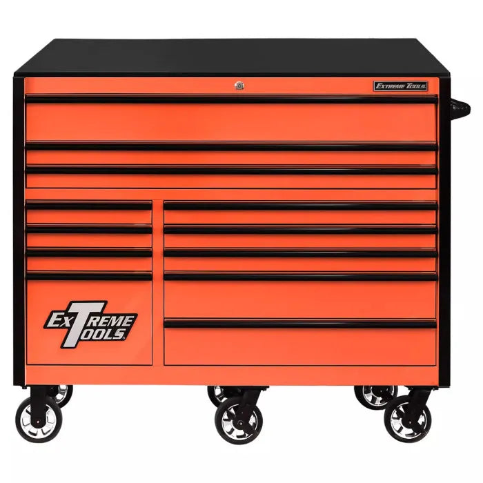 Extreme Tools RX Professional Series 55" Rolling Cabinet Blue with Black Drawer Pulls Shown with Rolling Cabinet