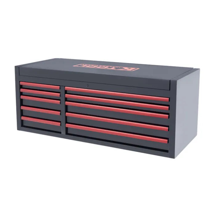K Tool KTI75134 55" Premium 10-Drawer Top Chest in Matte Black with Red Drawer Pulls