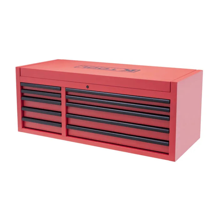 K Tool KTI75135 55" Premium 10-Drawer Top Chest in Matte Red with Black Drawer Pulls