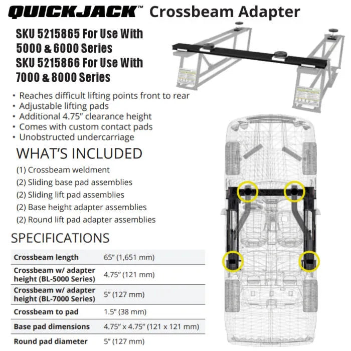 QuickJack Crossbeam Adapter For 5000 And 6000 Series