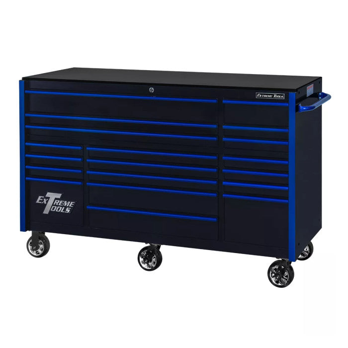 Extreme Tools RX Pro 72" Rolling Cabinet in Black with Blue Accents