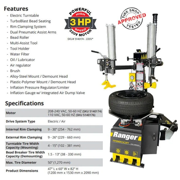 Ranger R980DP-L Swing-Arm Tire Changer & Dual Tower Assist Features & Specifications