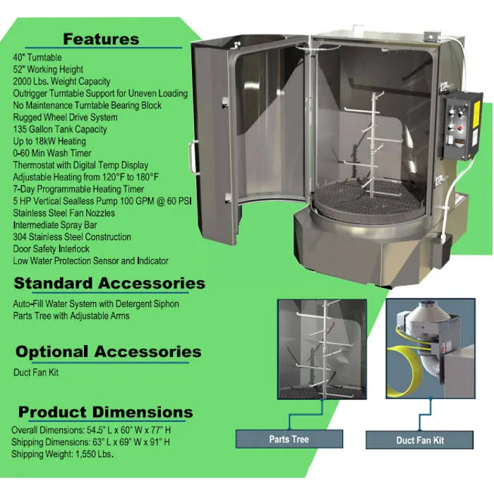 SprayMaster SM9600 70 Gal Black Spray Wash Cabinet Features