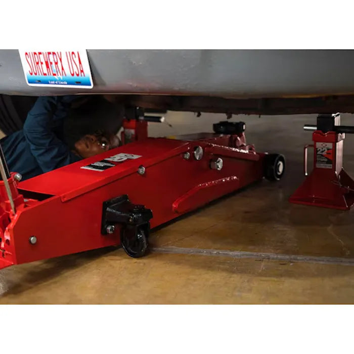 AFF 3220 Heavy-Duty 20-Ton Manual Hydraulic Long Chassis Service Jack In Use