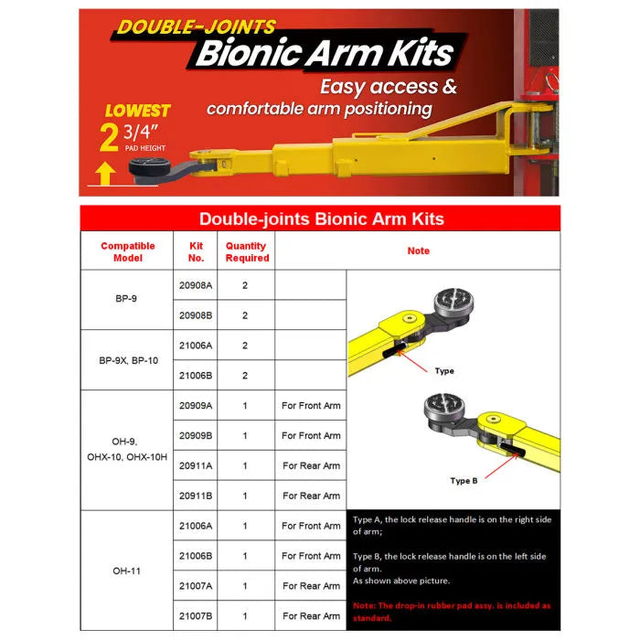 AMGO Double-Joint Bionic Arm Kits Required For Two Post Lifts