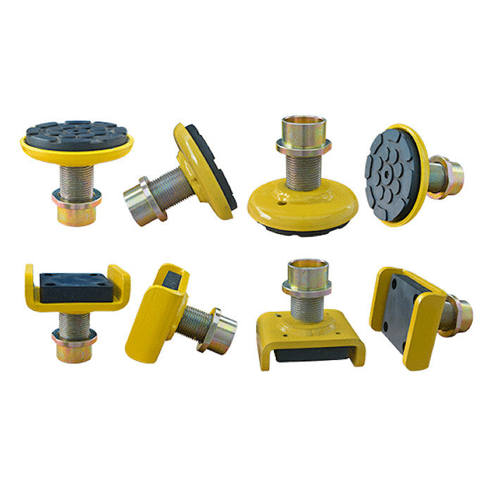 Standard heavy-duty single screw rubber pads and saddle adapters