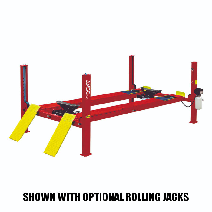 AMGO PRO-12A Commercial Grade Four Post Alignment Lift Shown with Optional Rolling Jacks
