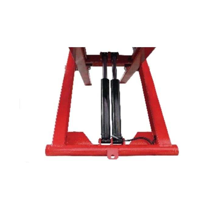 Hydraulic cylinders with a built-in flow restrictor adds stability and smooth lowering