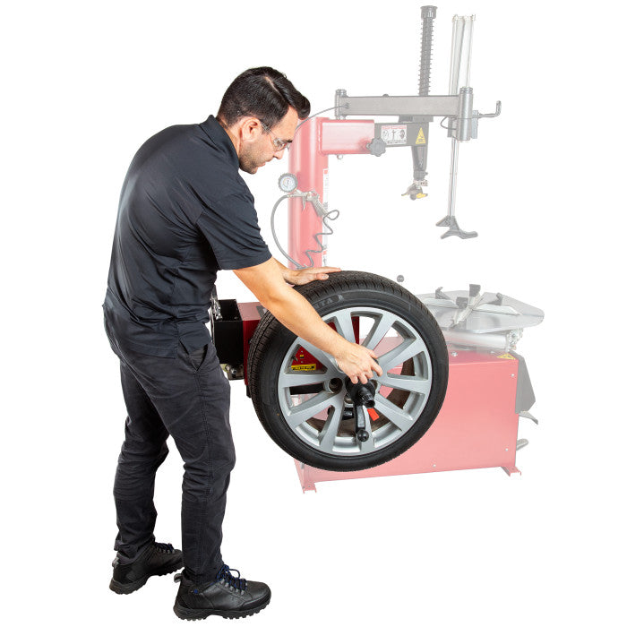 APEX AB24M Post-Mount Wheel Balancer In Use 