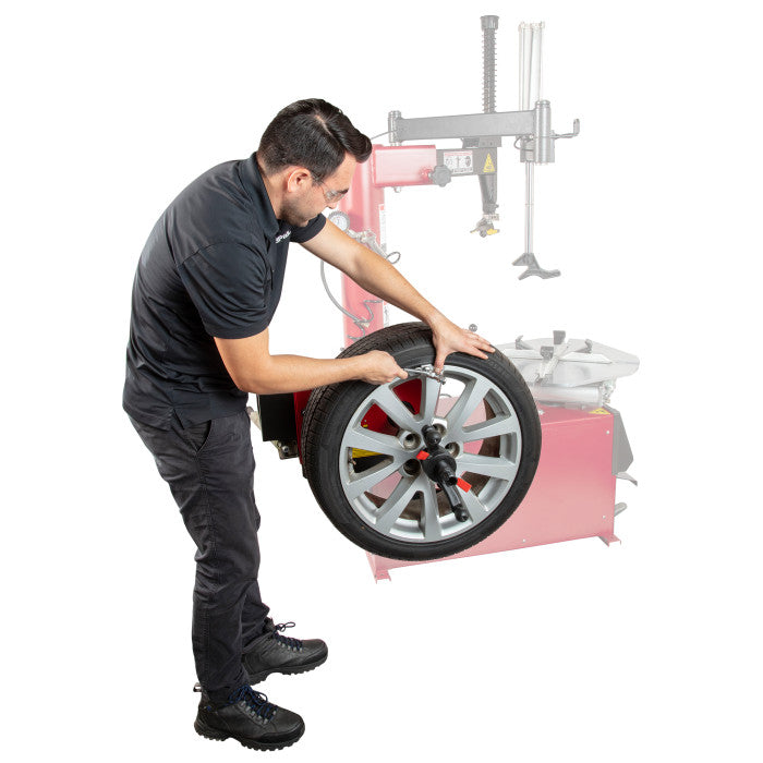APEX AB24M Post-Mount Wheel Balancer In Use 