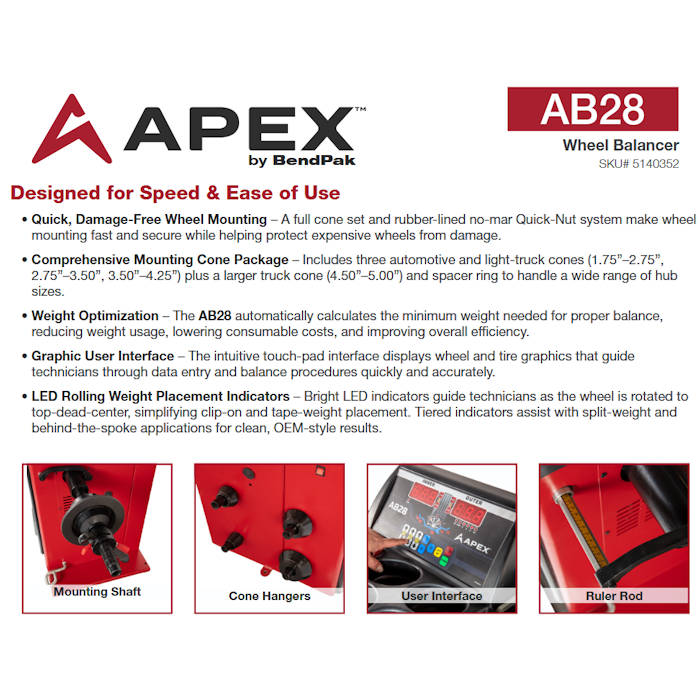 APEX AB28 Digital Wheel Balancer Features 