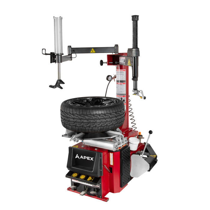 APEX AT26A Swing-Arm Tire Changer with Assist Tower In Use 