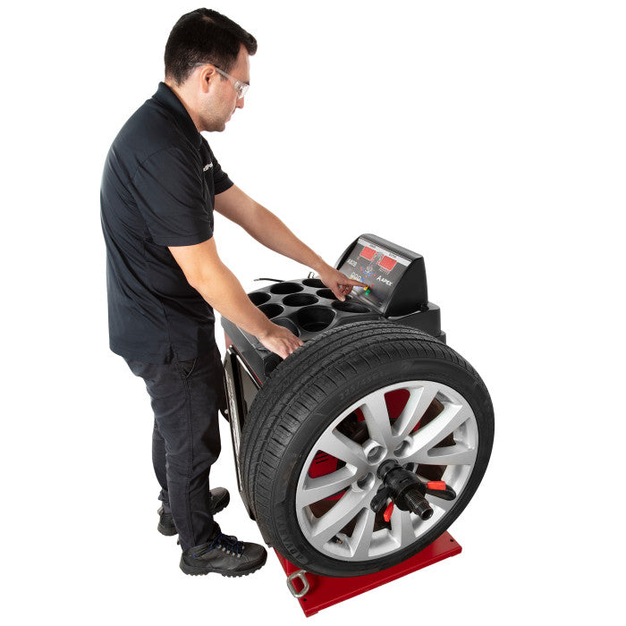 APEX AB28 Digital Wheel Balancer In Use 