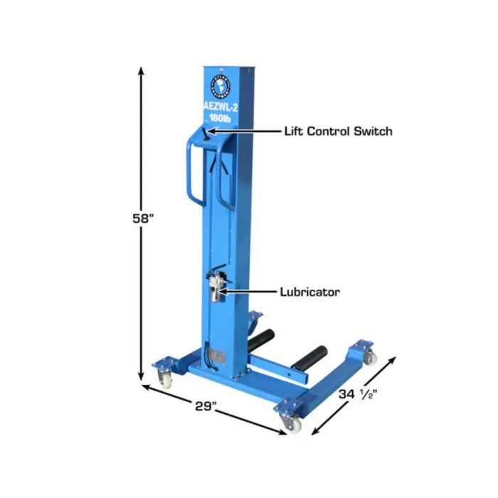 Atlas AEZWL Pneumatic Offset Portable Wheel Lift Dimensions