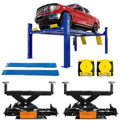 Atlas PRO12K Four Post Lift + Alignment Kit + RJ6BK Rolling Jacks