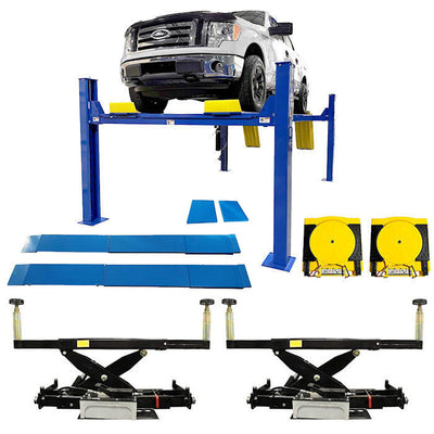 Atlas PRO14KCF-EXT Four Post Lift + Alignment Kit + RJ8A Rolling Jacks