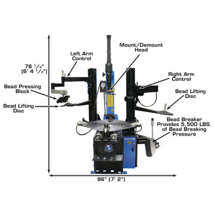 Atlas TC755DAA Tilt-Back Wheel Clamp Tire Changer with Dual Assist Arms