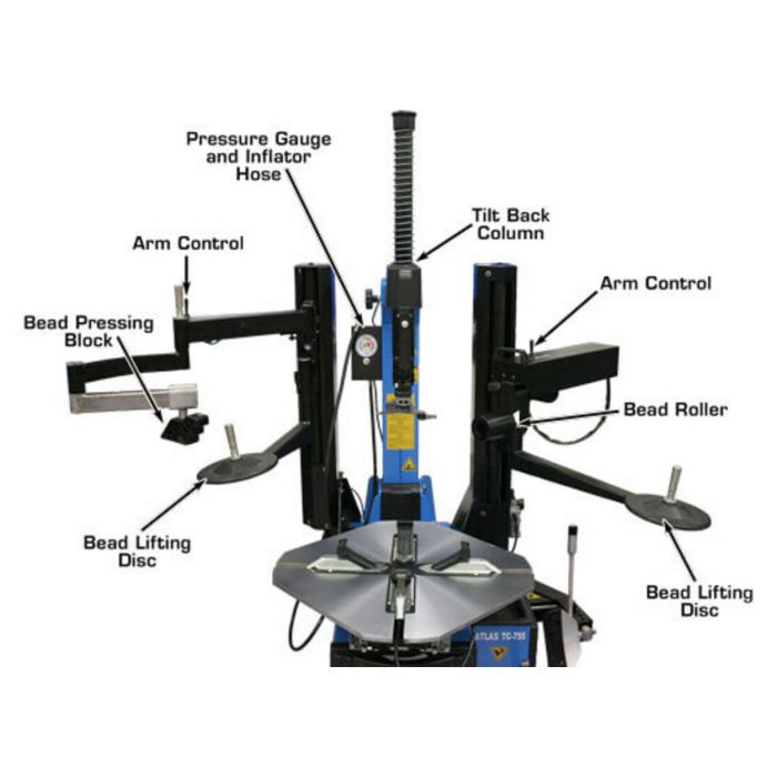 Atlas TC755DAA Tilt-Back Wheel Clamp Tire Changer with Dual Assist Arms