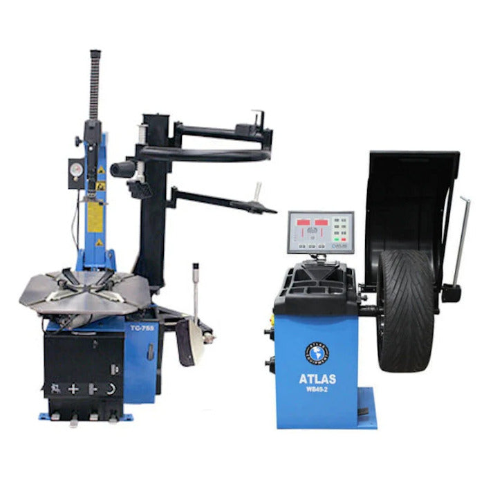 Atlas TC755EZ Wheel Clamp Tire Changer + WB49-2-PRO Computer Wheel Balancer Combo 