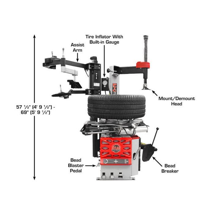 Atlas PTC300 Wheel Clamp Tire Changer w Left-Hand Assist Arm