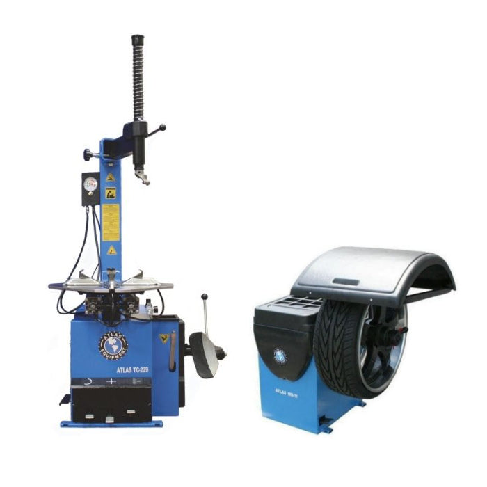 Atlas TC229 Electric/Pneumatic Wheel Clamp Tire Changer with Bead Blaster + Atlas WB411 Self-Calibrating Computer Wheel Balancer Combo