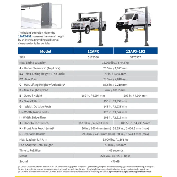 BendPak 12APX-192 Clearfloor High-Rise Two Post Lift