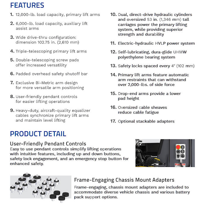BendPak OctaFlex 12DPS Two Post Service Lift Features