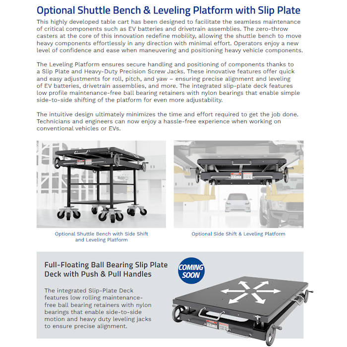 BendPak OctaFlex 12DPS Two Post Service Lift Optional Shuttle Bench & Leveling Platform