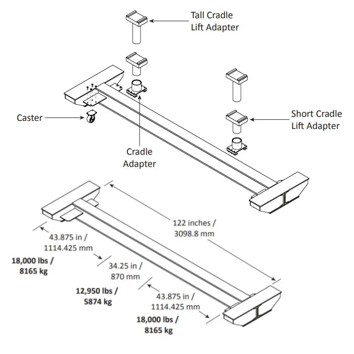 BendPak PCL-18B Chassis Cross Beam AssemblyFeatures and Specifications