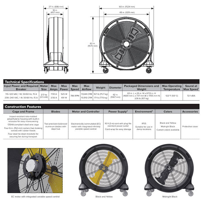 Big Ass Fans Bandit 42" Floor Fan Specifications