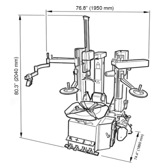 CEMB SM645HPA High Performance Tilt Back Tire Changer Dimensions