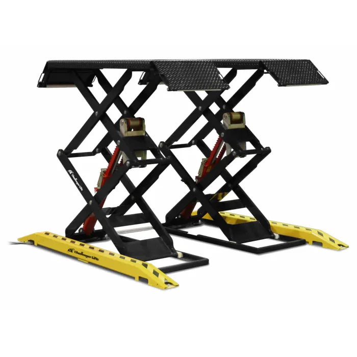 Challenger Lifts DX77 Full-Rise Double Scissor Lift Surface Mount 7,700 lbs. Capacity Low Profile Adjustable Width