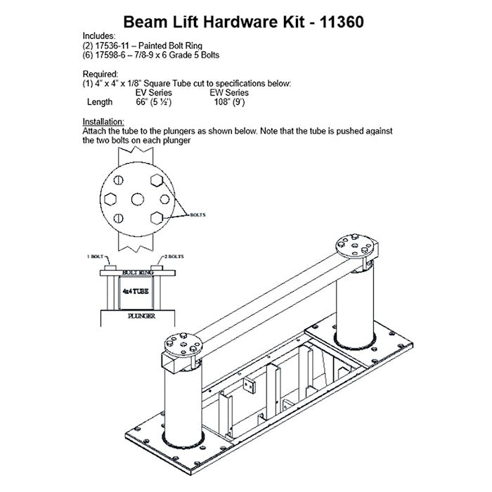 Challenger Lifts 11360 Inground Beam Lift Hardware Kit Information 