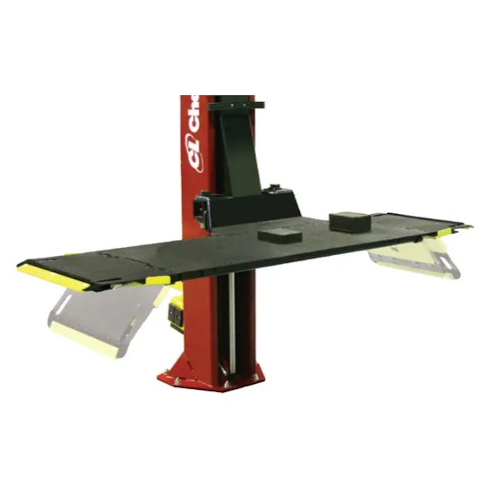 Challenger Lifts CL10A-XP9 Adjustable Two Post Express Pad Lift Ramps flip up and lock to extend the platforms for longer wheelbases