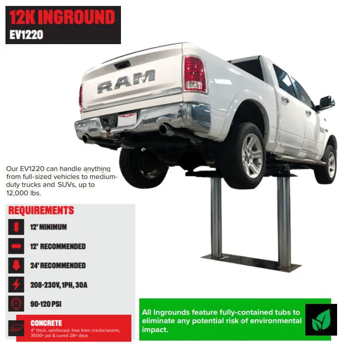 Challenger Lifts EV1220 Standard Inground Lift 12,000 lbs. CapacityFeatures