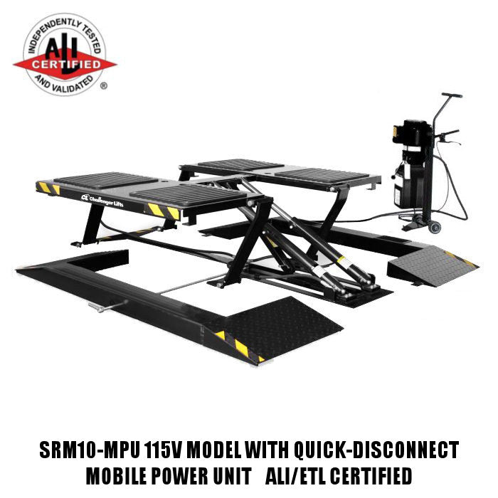 Challenger Lifts SRM10 Short-Rise Pad Lift 115V Model with Quick-Disconnect Mobile Power Unit ALI/ETL Certified
