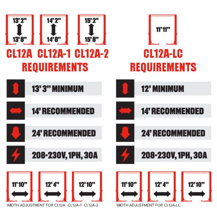 Challenger Lifts CL12A-LC Bay Requirements